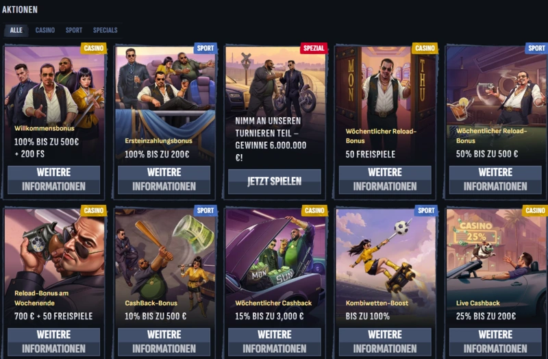mafiacasino bonuses page