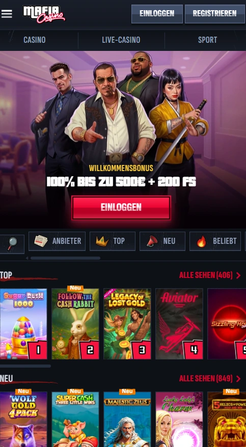 mafiacasino mobile home page