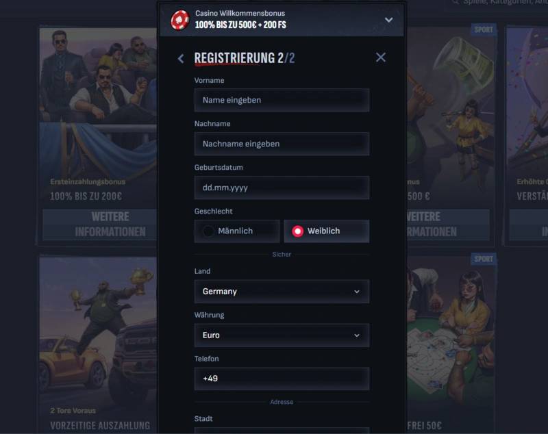 mafiacasino registration page